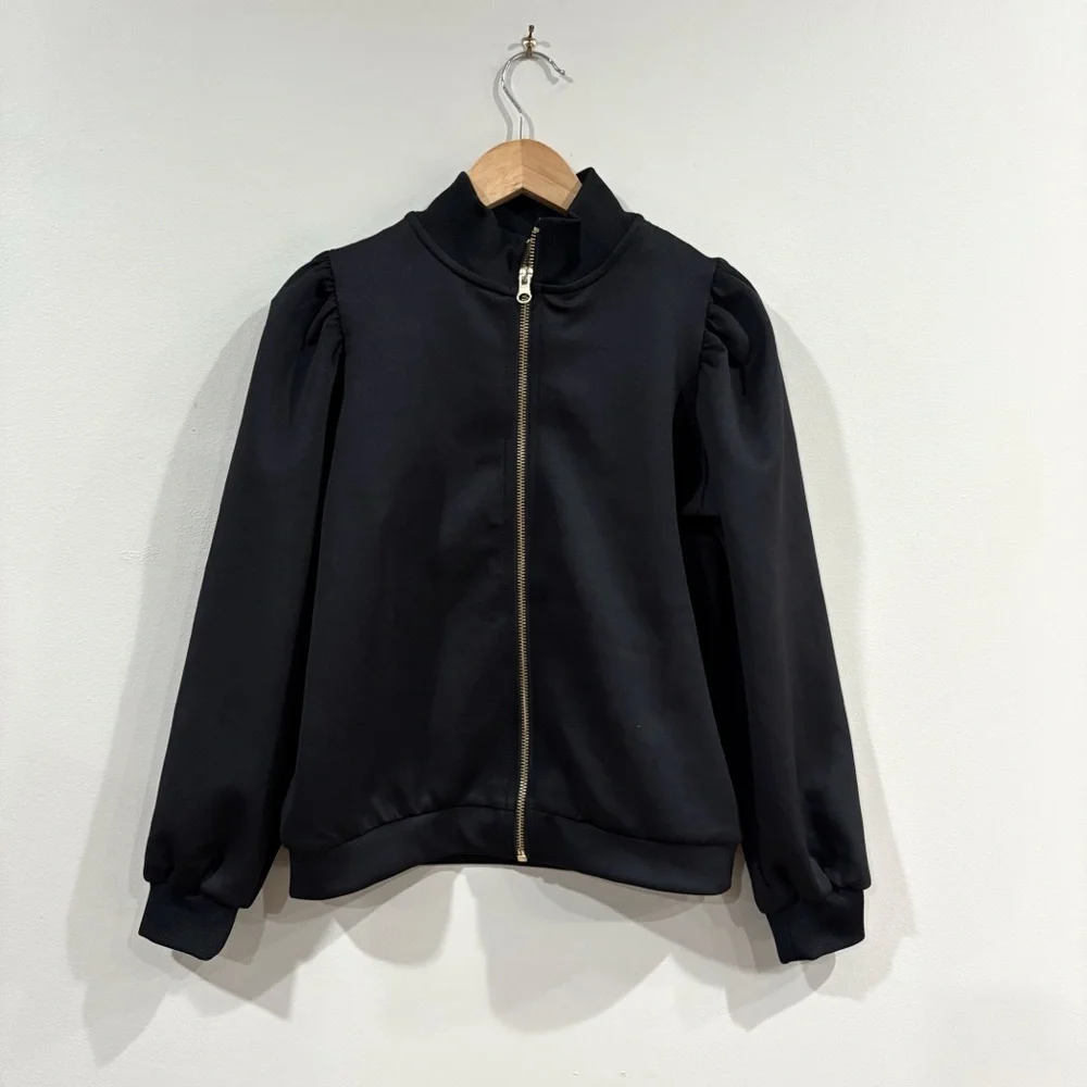 Sofie Schnoor Girls Black Puff Shoulder Zip Jacket Size 10Y 140cm Designer